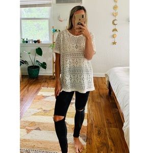 White Crochet Lace Oversized Shirt Size S